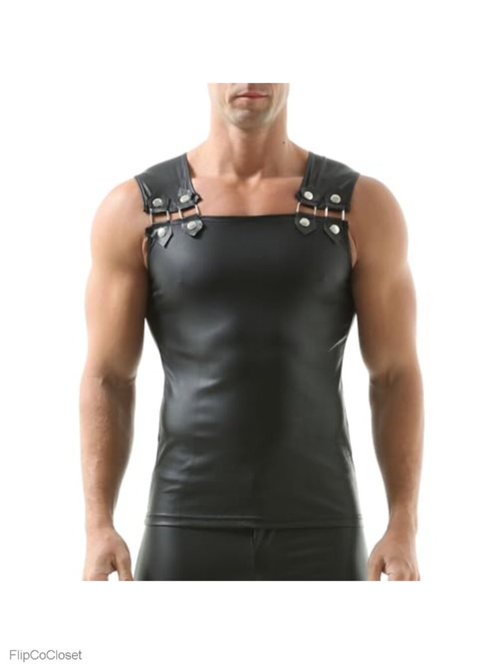 Men's Faux Leather Sleeveless Undershirt Wet Look Tank Top Clubwear
